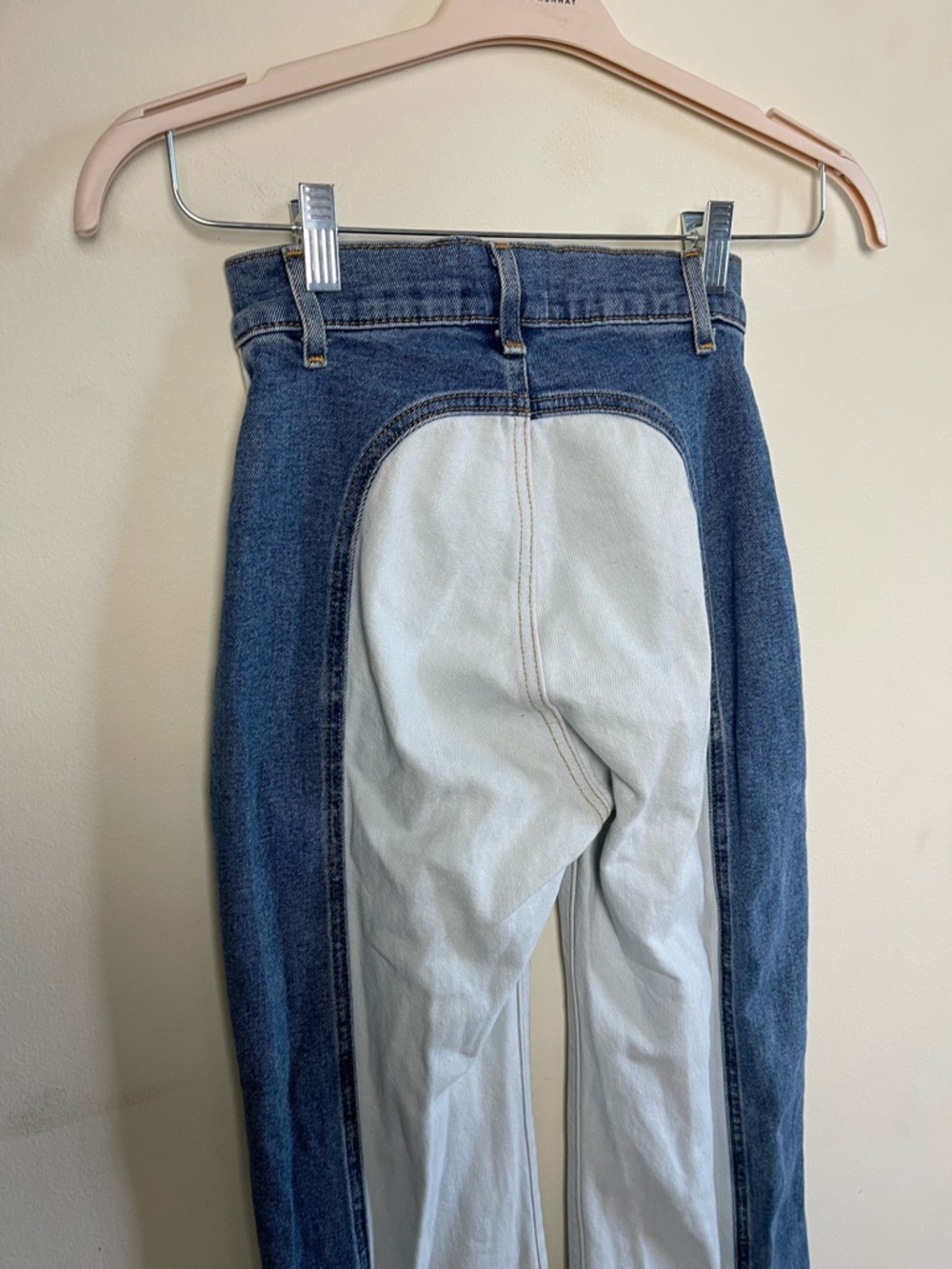 REVICE Two-Tone Flare Jeans in Blue and Cream - Picture 7 of 8
